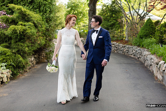 Bride and groom on Bedford Village Inn grounds